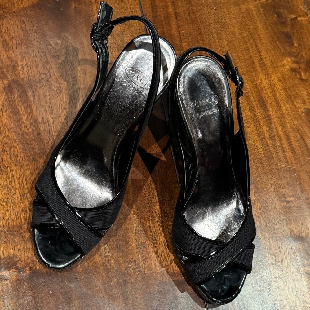 Joan & David Black Platform Wedge Heel - Peep Toe - Size 8.5